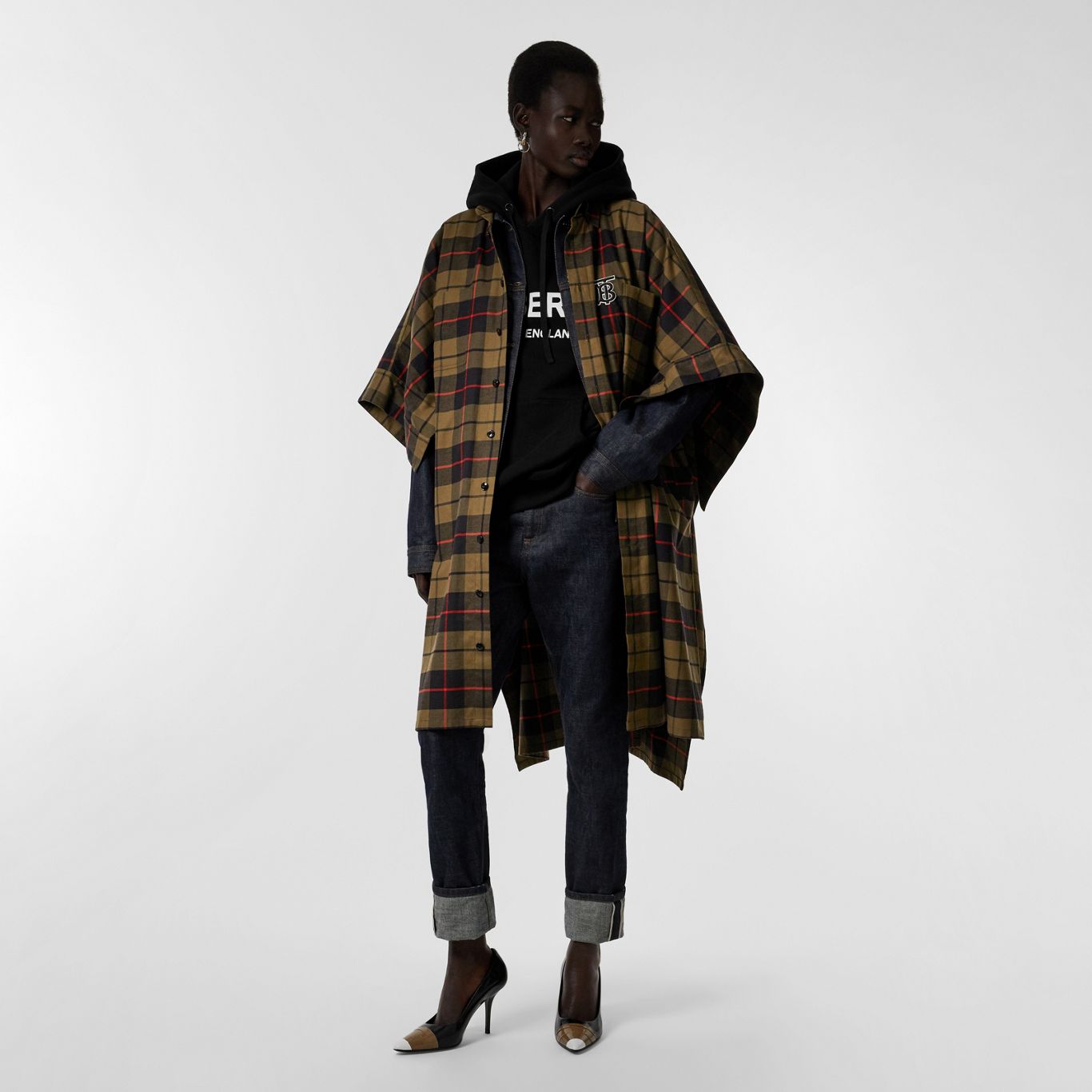 Monogram Motif Check Cotton Oversized Poncho